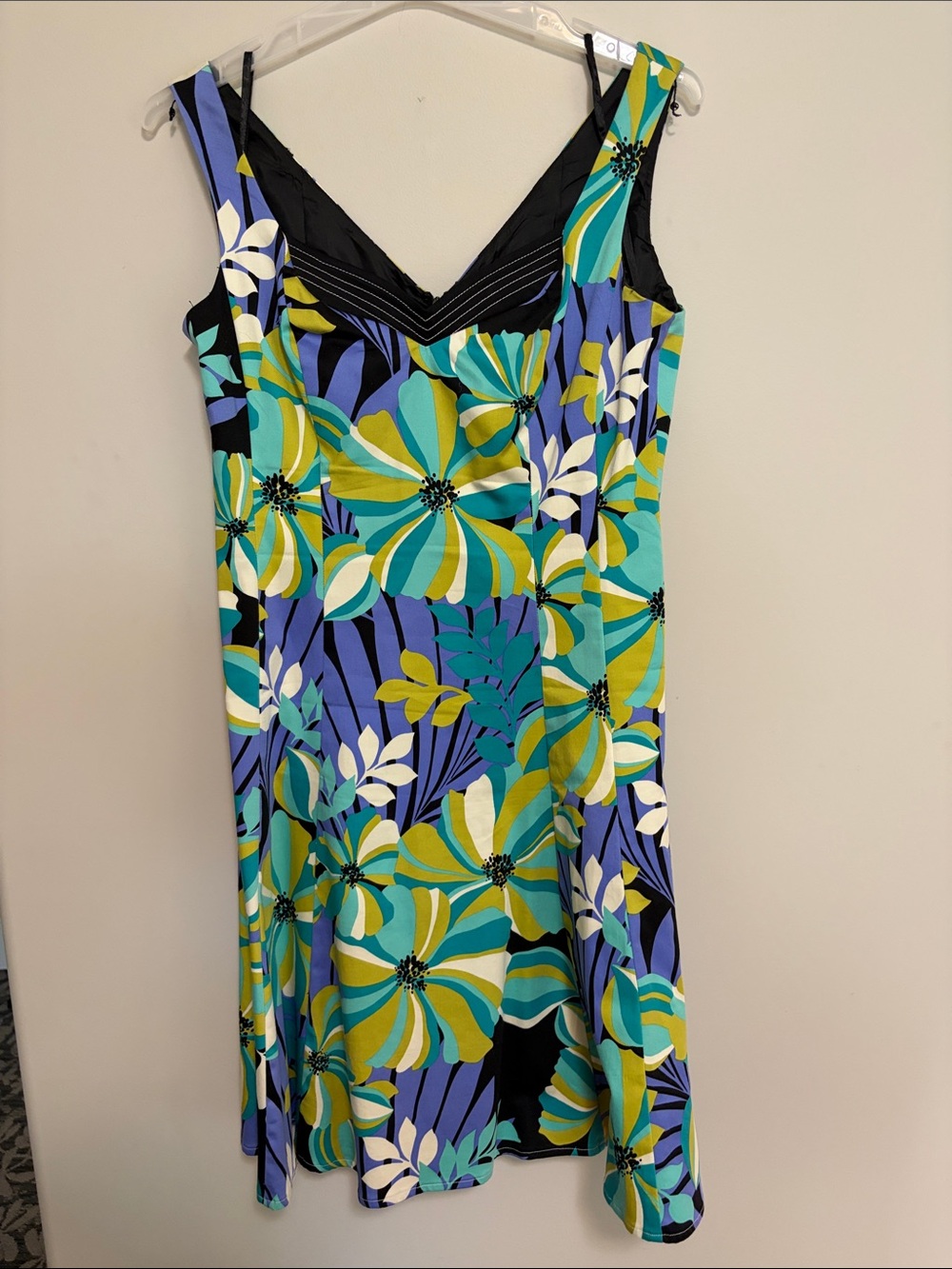 Nine West Floral Midi Dress in Teal, Blue & Black Size 6